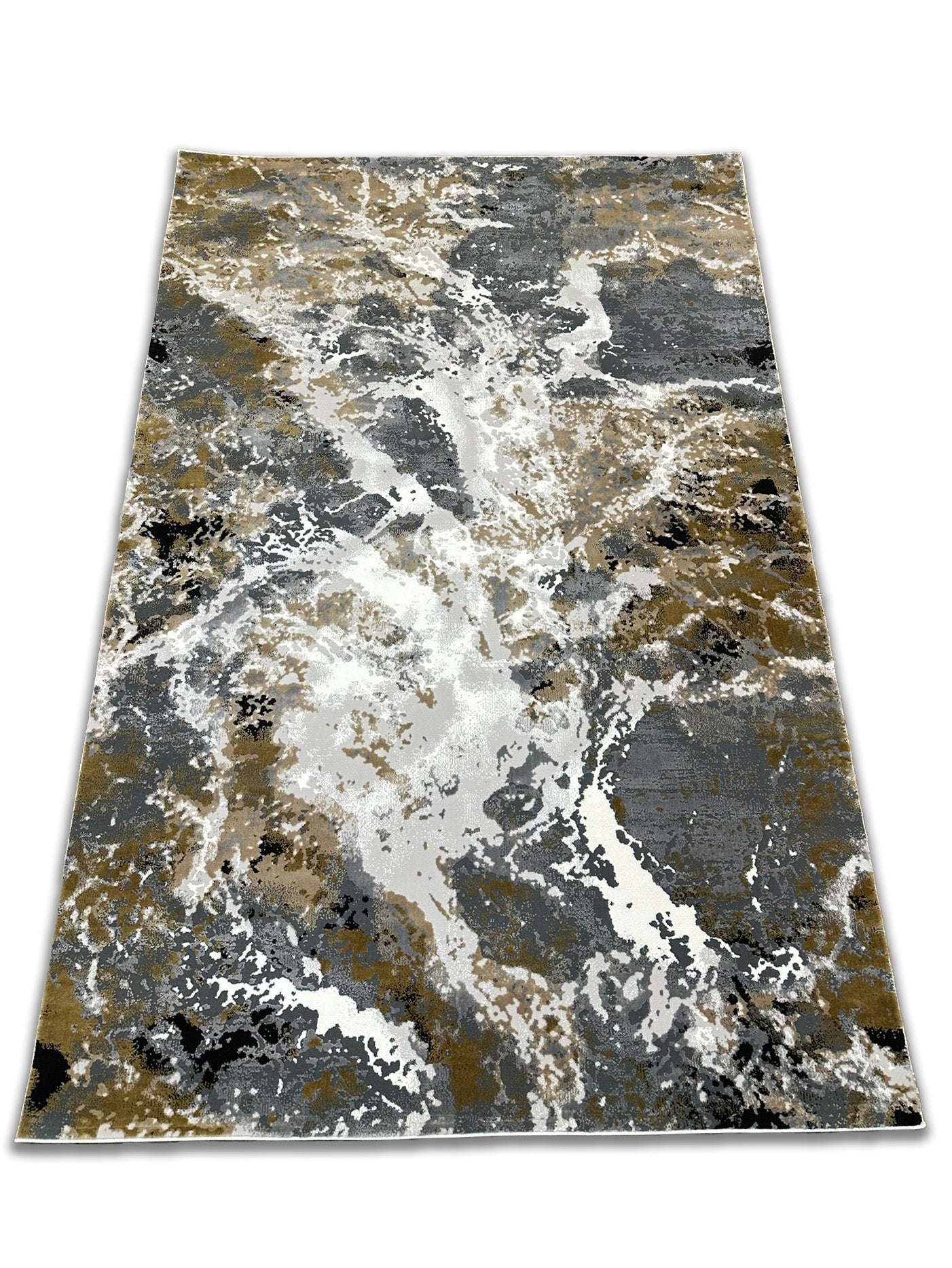 Abstract Grey Marble Rug Featuring Tan, Beige, Cream White & Black Notes – Soft Touch.