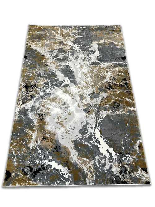 Abstract Grey Marble Rug Featuring Tan, Beige, Cream White & Black Notes – Soft Touch.
