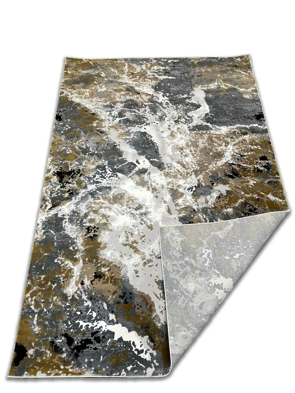 Abstract Grey Marble Rug Featuring Tan, Beige, Cream White & Black Notes – Soft Touch.