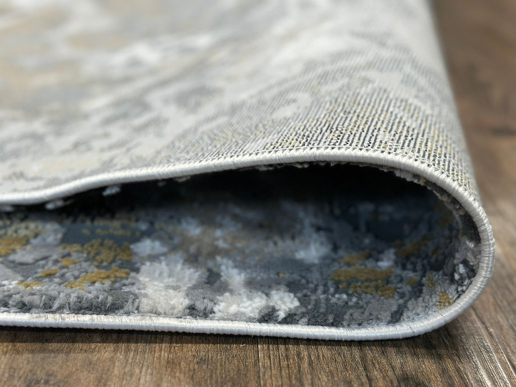 Abstract Grey Marble Rug Featuring Tan, Beige, Cream White & Black Notes – Soft Touch.