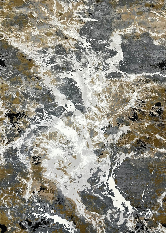 Abstract Grey Marble Rug Featuring Tan, Beige, Cream White & Black Notes – Soft Touch.