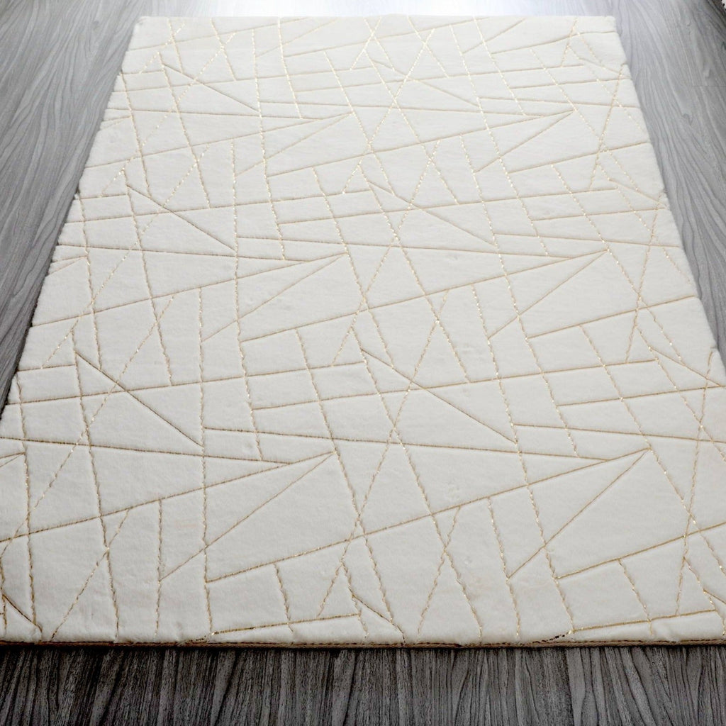 Golden White Lines Shimmery Soft Cozy Fuzzy Faux Fur Area Rug/Carpet