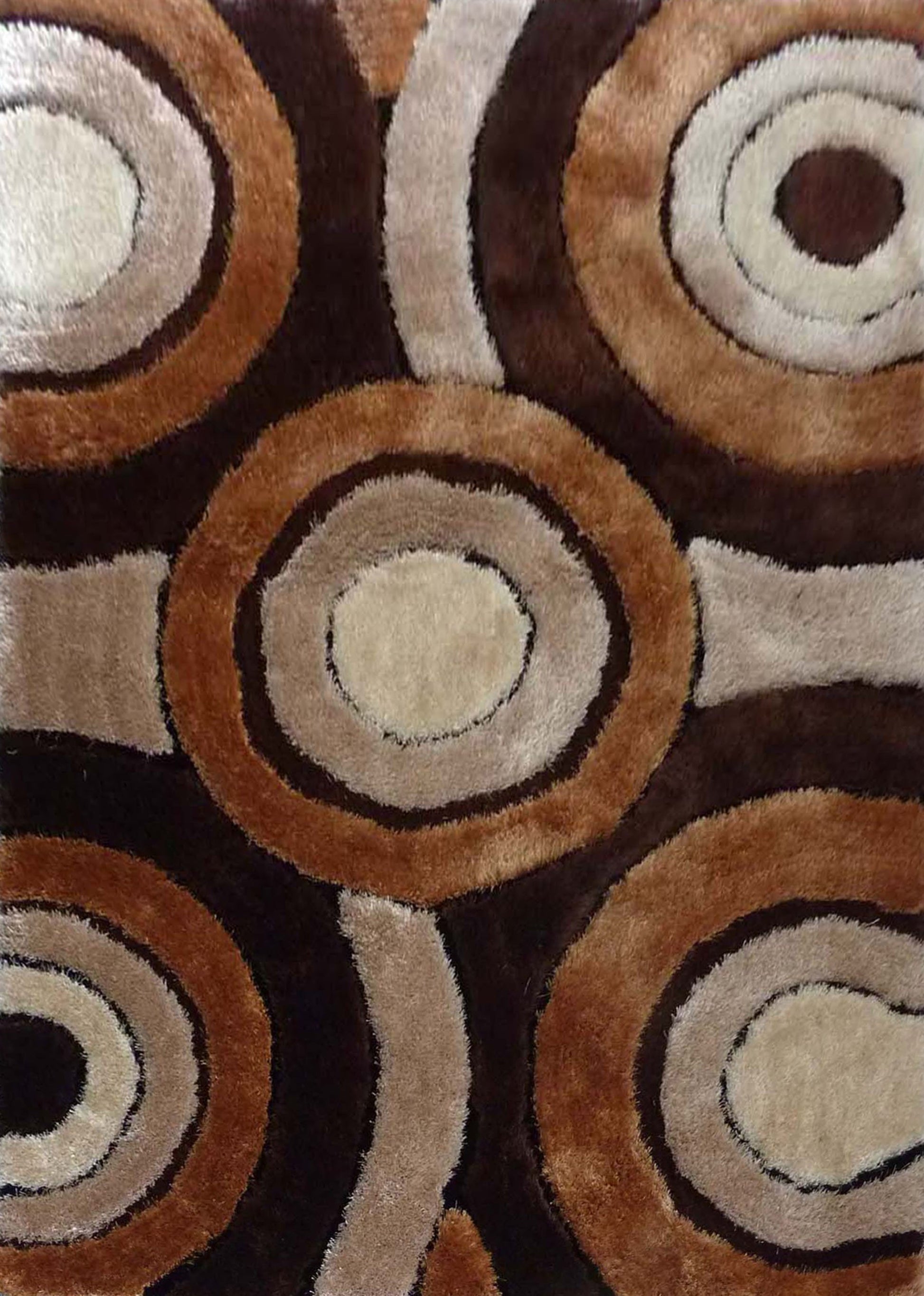 Soft Cozy Circular 3D Fluffy Round Design Area Rug/Carpet Brown Beige