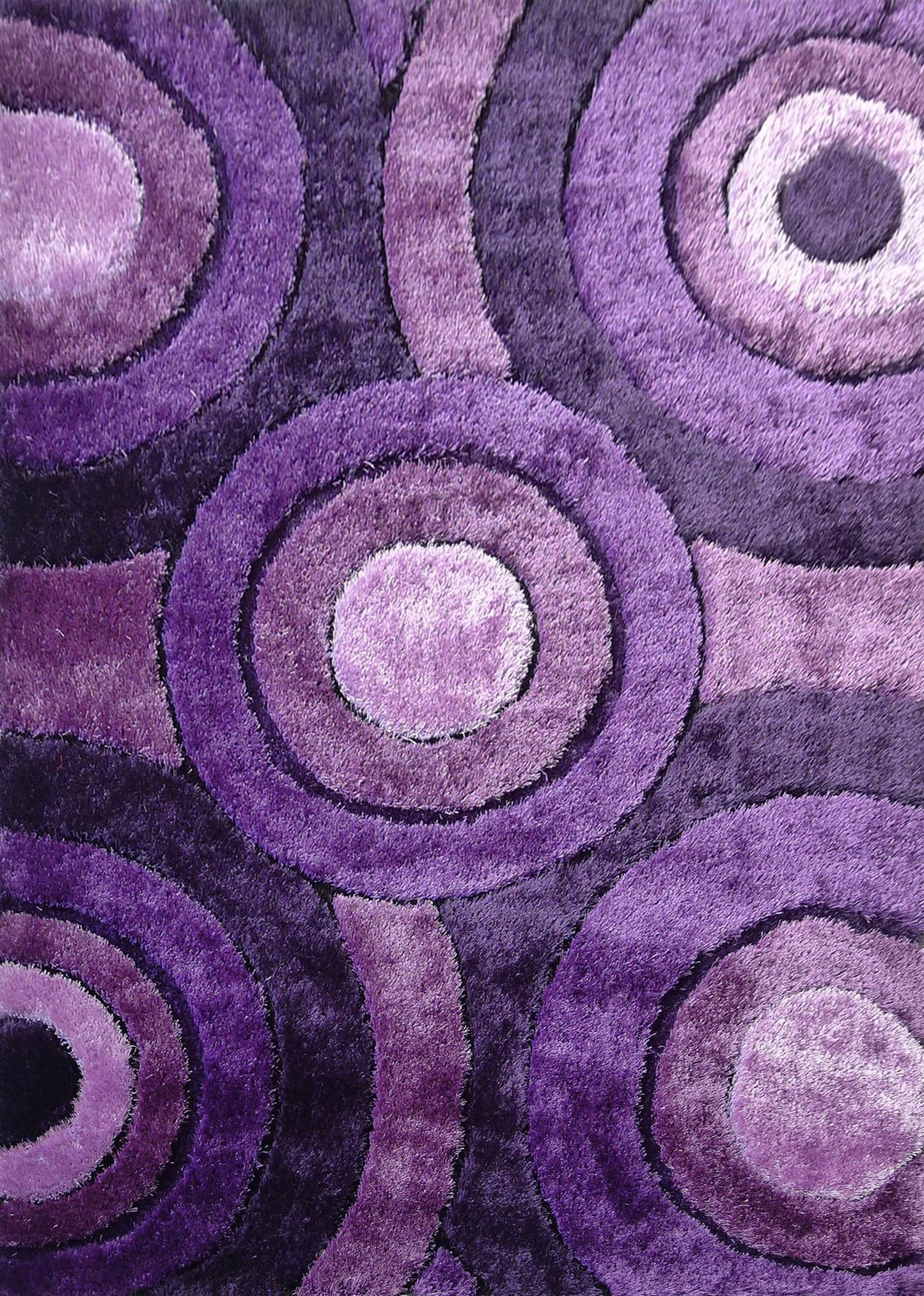 Soft Cozy Circular 3D Fluffy Round Design Area Rug/Carpet Gray Lavander Purple