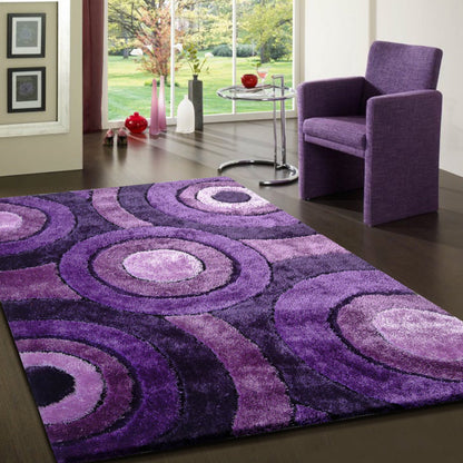 Soft Cozy Circular 3D Fluffy Round Design Area Rug/Carpet Gray Lavander Purple