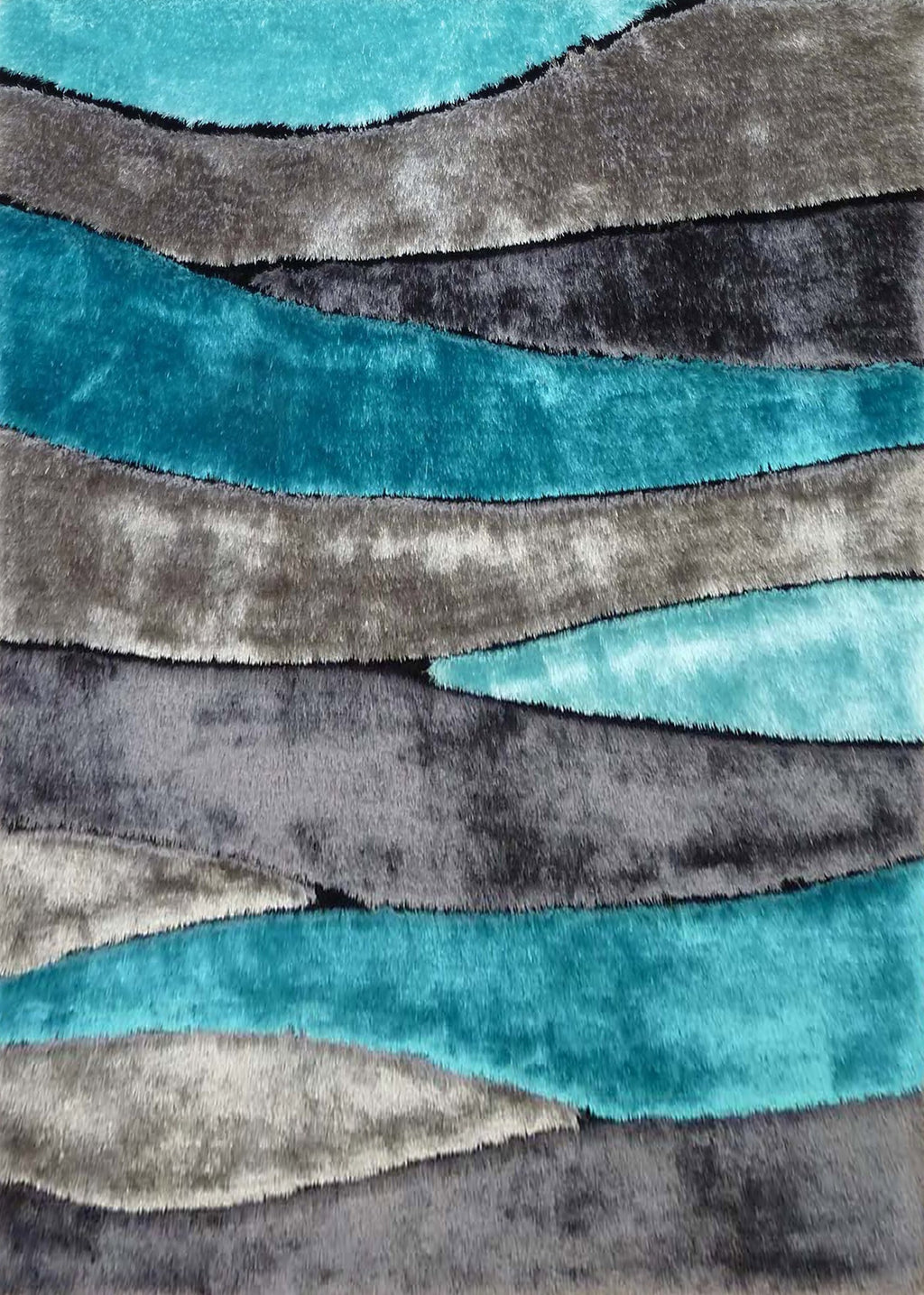 Living Shag Waves Soft Plush Design 3D Effect Area Rug/ Carpet Aqua Blue 