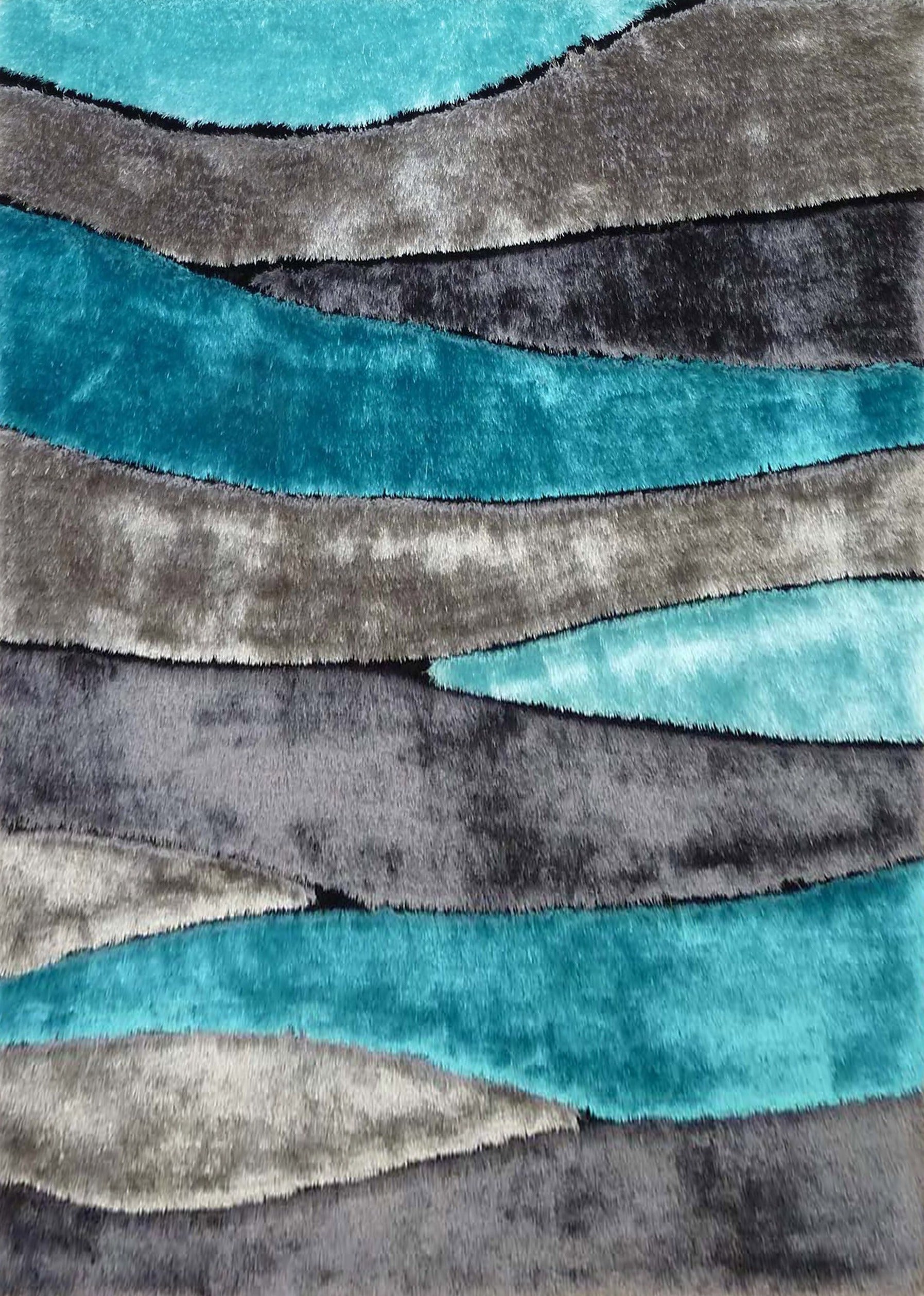 Living Shag Waves Soft Plush Design 3D Effect Area Rug/ Carpet Aqua Blue 