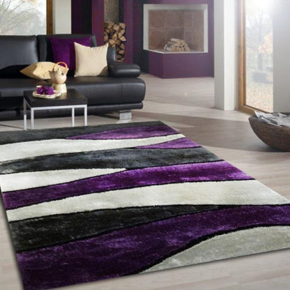 Living Shag Waves Soft Plush Design 3D Effect Area Rug/ Carpet purple