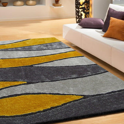 Living Shag Waves Soft Plush Design 3D Effect Area Rug/ Carpet Yellow