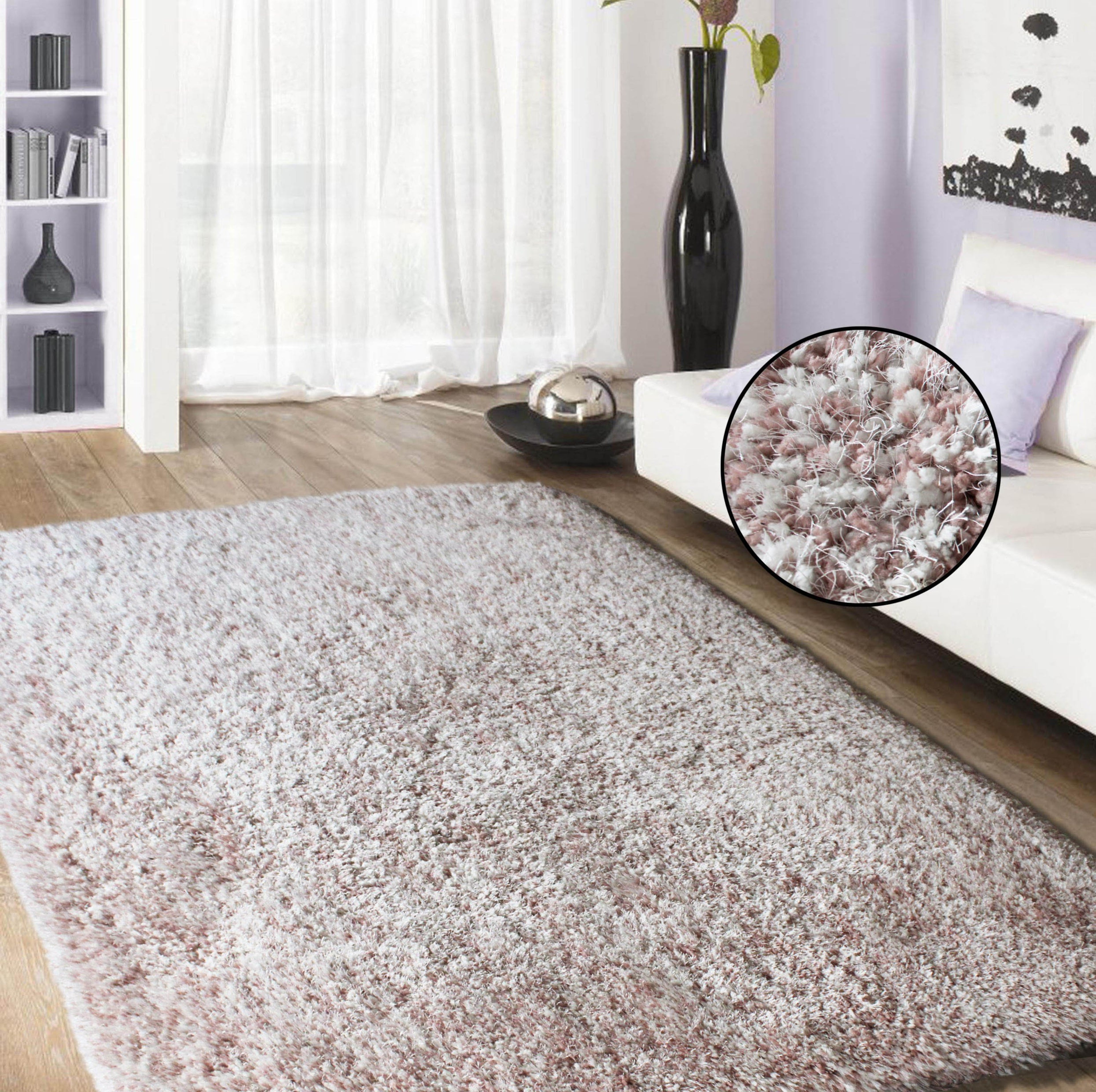 Plush Fluffy Soft Shinny Multi Textural Shag Area Rug/Carpet Pink/Rose