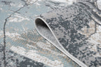 Abstract Marbled High-Low Rug in Crème Beige with Charcoal Tone-on-Tone Design, Faded Teal & Mocha Accents - METZ 4202.