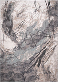 Abstract Marbled High-Low Rug in Crème Beige with Charcoal Tone-on-Tone Design, Faded Teal & Mocha Accents - METZ 4202.