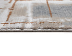 Crème Rug with Charcoal, Silver & Mocha Abstract with Bronze Tone-to-Tone Geometric High-Low Texture - METZ 4203.