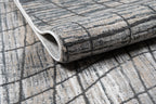 Crème Rug with Mocha & Beige Abstract Design and Charcoal Checker High-Low Pattern - METZ 4204.