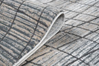 Crème Rug with Mocha & Beige Abstract Design and Charcoal Checker High-Low Pattern - METZ 4204.