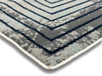 Crème High-Low Rug with Metallic Deep Blue Geometric Squares & Teal, Charcoal, Silver & Mocha Accents - METZ 4205.