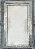 Crème High-Low Rug with Metallic Deep Blue Geometric Squares & Teal, Charcoal, Silver & Mocha Accents - METZ 4205.