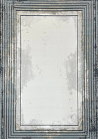 Crème High-Low Rug with Metallic Deep Blue Geometric Squares & Teal, Charcoal, Silver & Mocha Accents - METZ 4205.