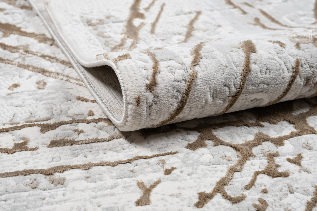 Taupe Rug with Geometric Tone-to Tone Mocha High-Low Pattern - METZ 4206.