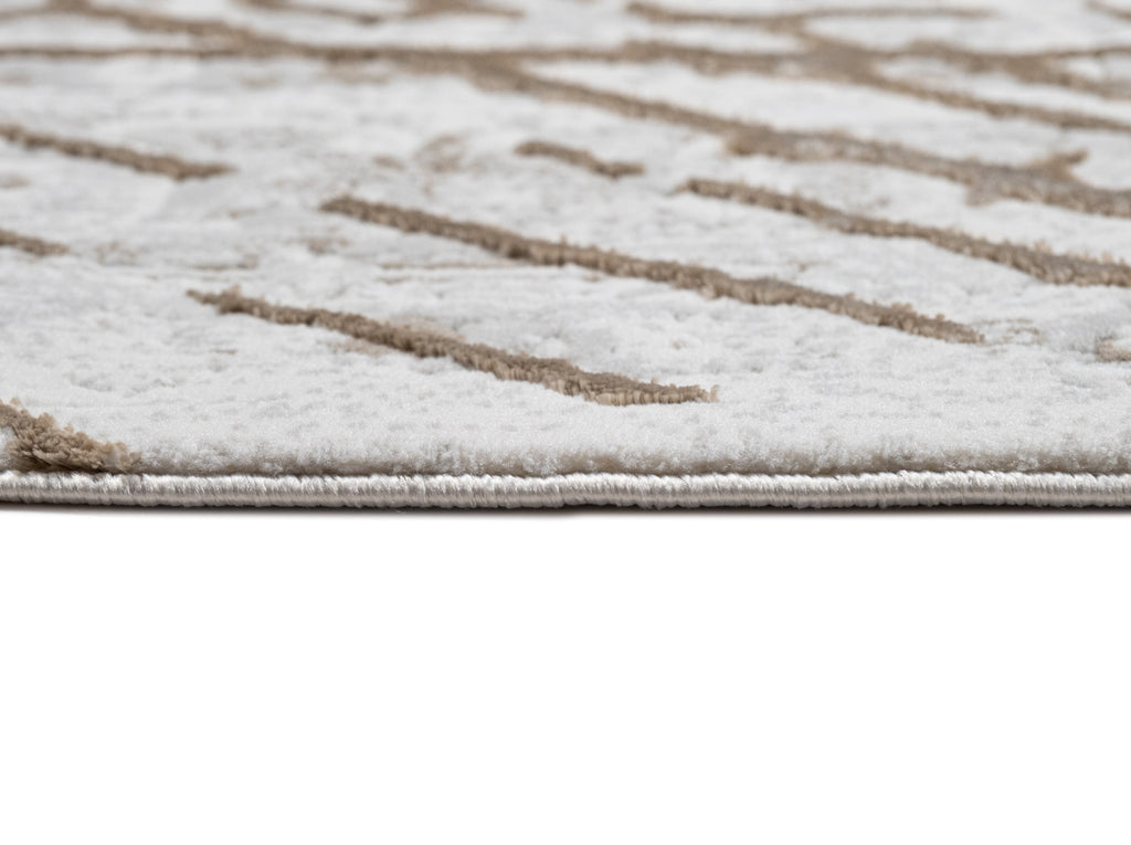 Taupe Rug with Geometric Tone-to Tone Mocha High-Low Pattern - METZ 4206.