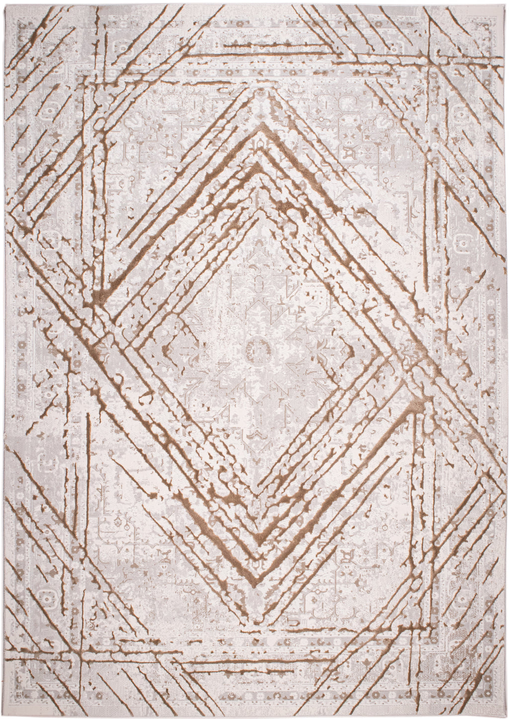 Taupe Rug with Geometric Tone-to Tone Mocha High-Low Pattern - METZ 4206.