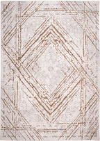 Taupe Rug with Geometric Tone-to Tone Mocha High-Low Pattern - METZ 4206.