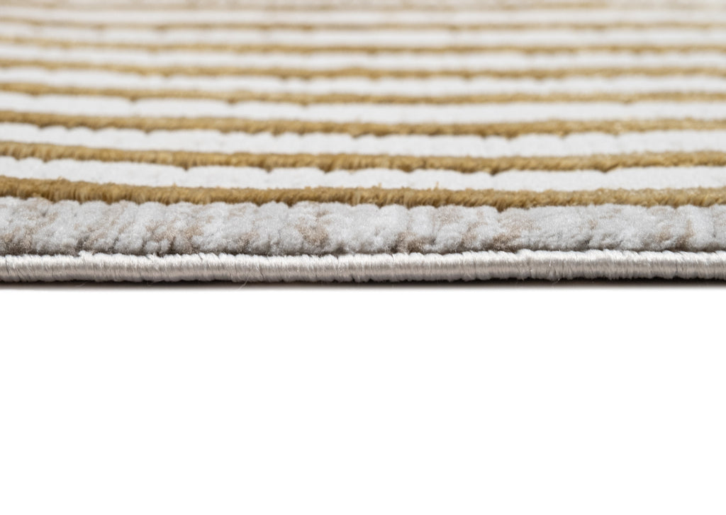 Abstract Crème Beige Rug with Gold Bronze Geometrical Double Stacked Square High-Low Design - METZ 4207.