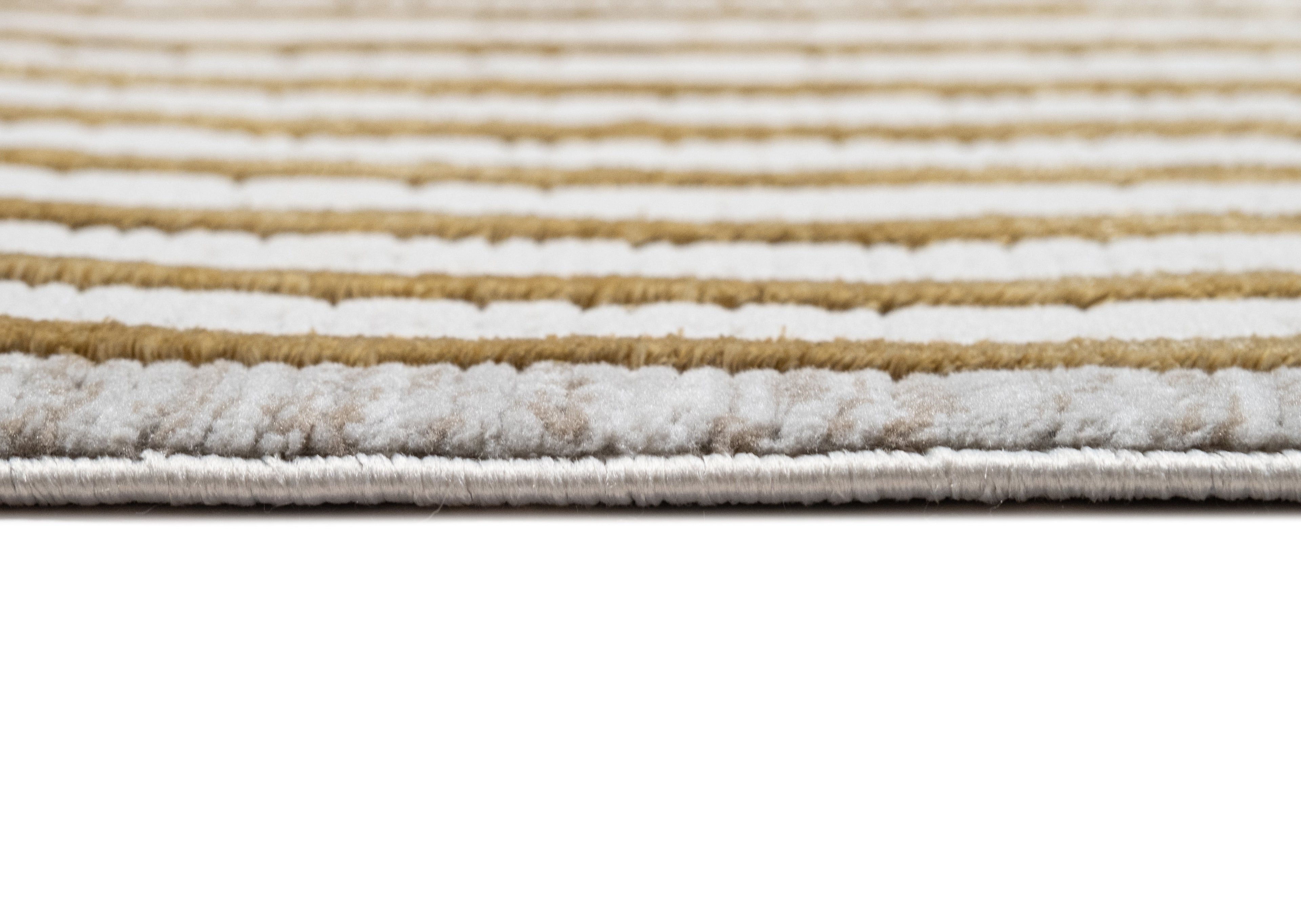 Abstract Crème Beige Rug with Gold Bronze Geometrical Double Stacked Square High-Low Design - METZ 4207.