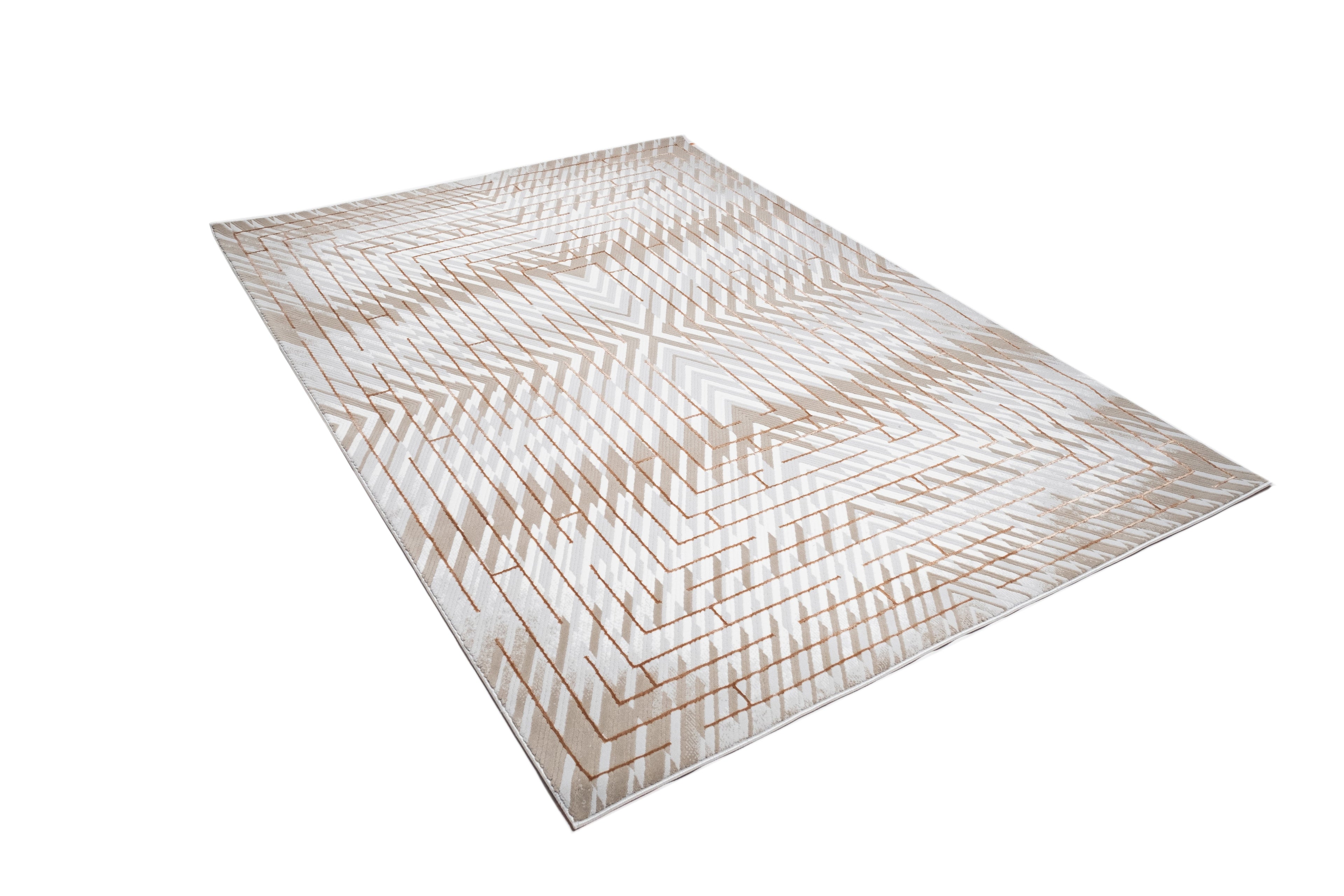 Crème Rug with Mocha & Taupe Abstract and Brick Tone-on-Tone Geometric High-Low Design - METZ 4208.