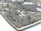 Crème Rug with Marbled Charcoal and Grey Abstract and Gold Tone-on-Tone High-Low Design - METZ 4210.