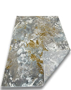 Crème Rug with Marbled Charcoal and Grey Abstract and Gold Tone-on-Tone High-Low Design - METZ 4210.