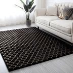 Golden Black and White Shimmery Soft Cozy Fuzzy Faux Fur Area Rug/Carpet