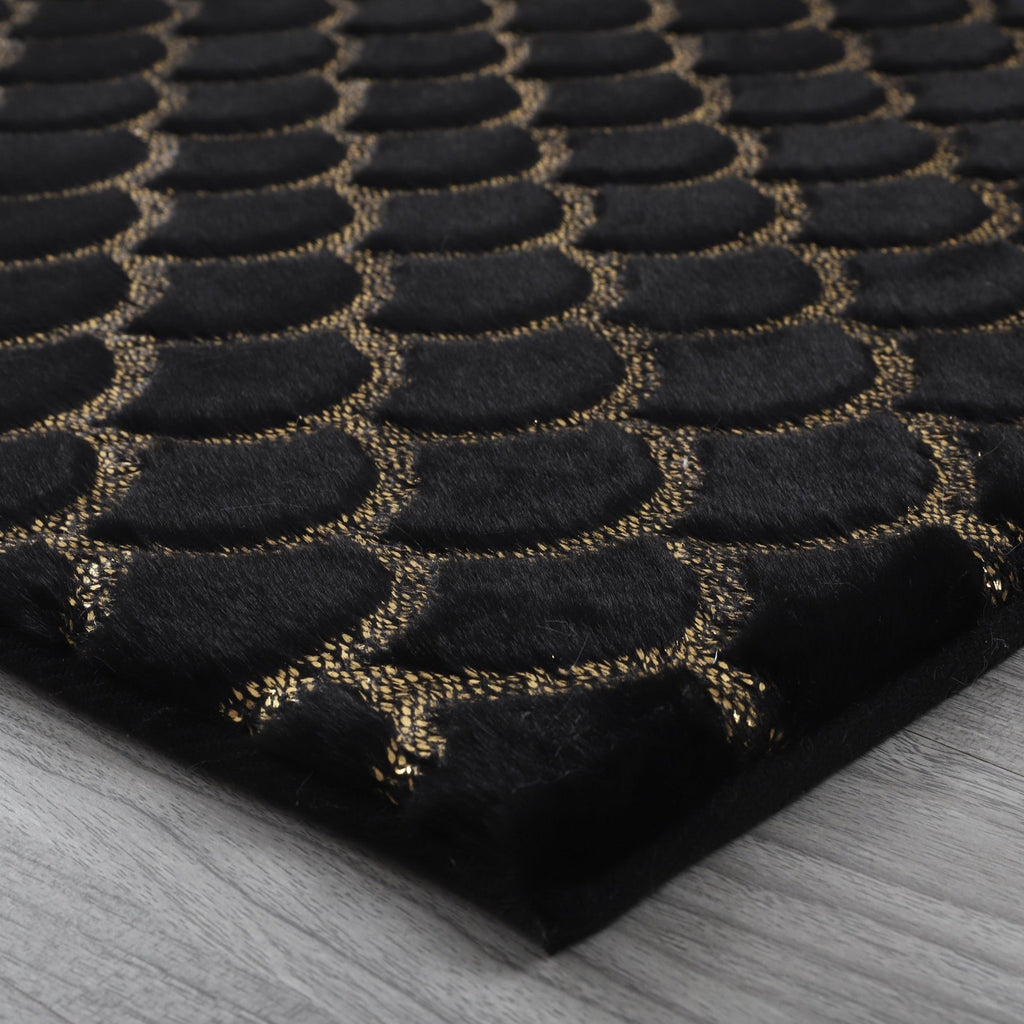 Golden Black and White Shimmery Soft Cozy Fuzzy Faux Fur Area Rug/Carpet