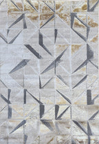 Polyester Silver with Gold Viscose Blend Geometric Design Rug/Carpet - Style# Maximus 242 - Color-Changing Flat Weave Rug