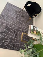 Charcoal Gray Faux Fur Rug With Metallic Silver Lines Rug/Carpet
