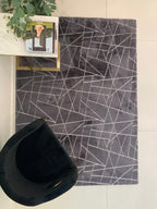 Charcoal Gray Faux Fur Rug With Metallic Silver Lines Rug/Carpet