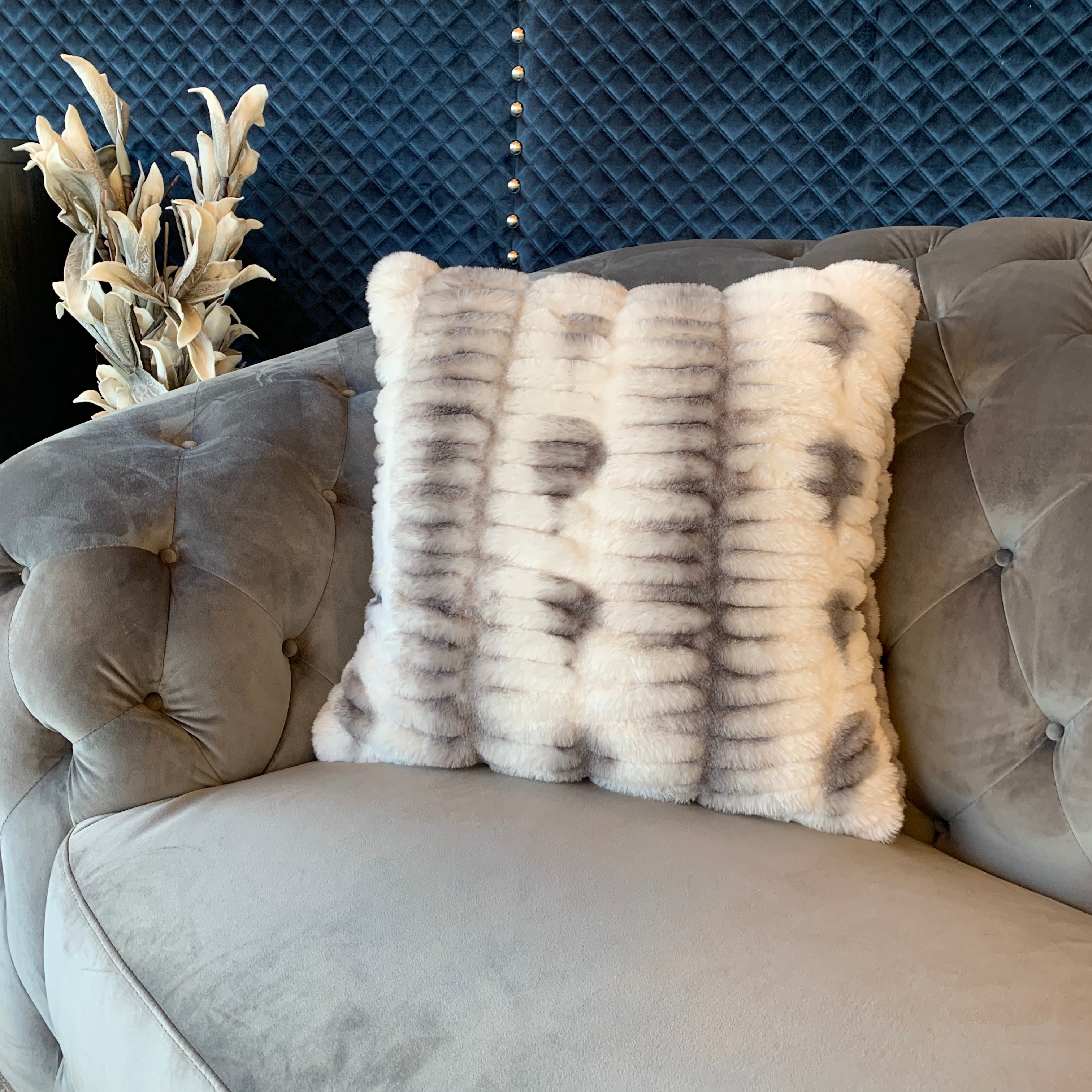 Fluffy Faux Fur Braided Look Soft Gray White Throw Pillow/Positioner