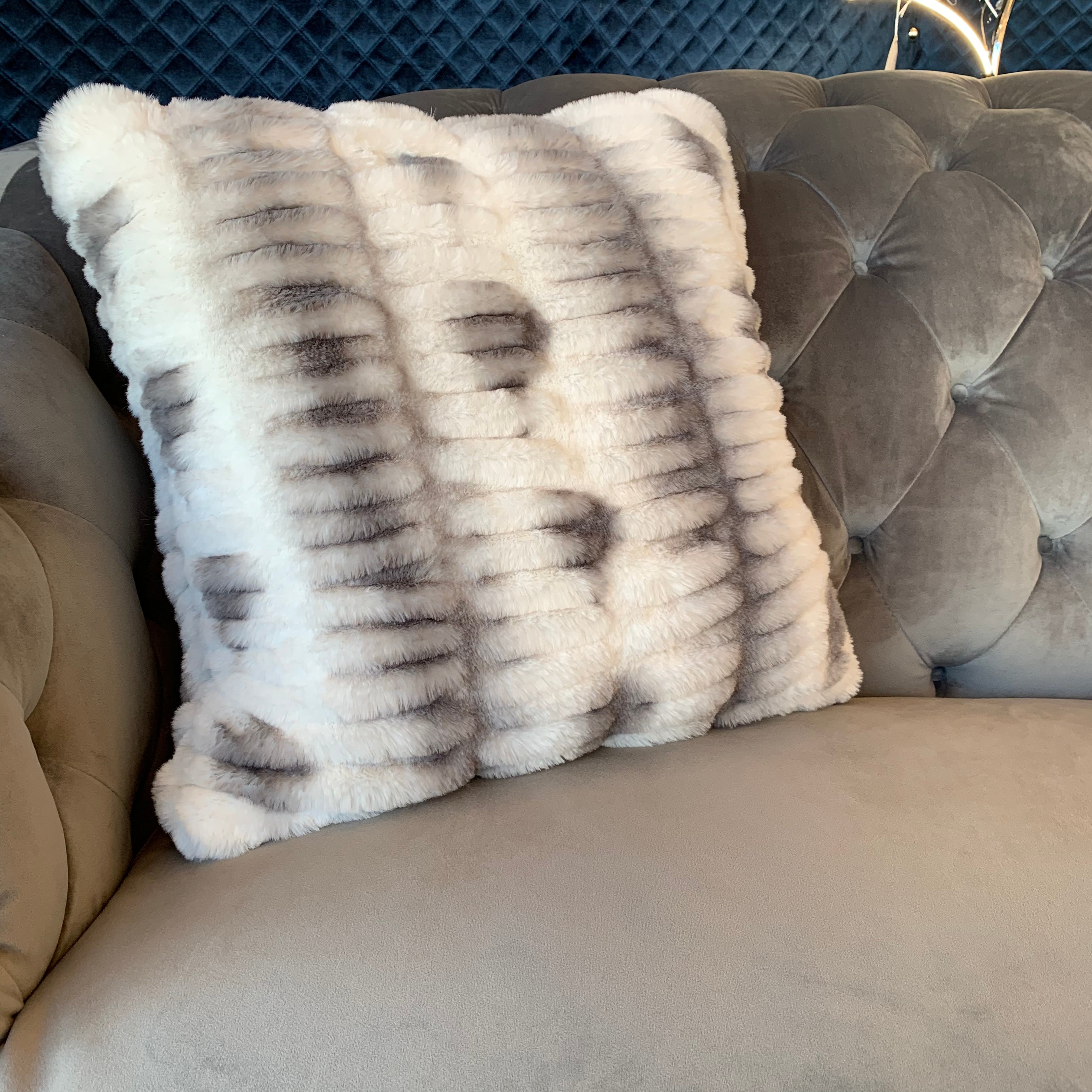 Fluffy Braided Look Soft Faux Fur Gray White Throw Pillow/Positioner