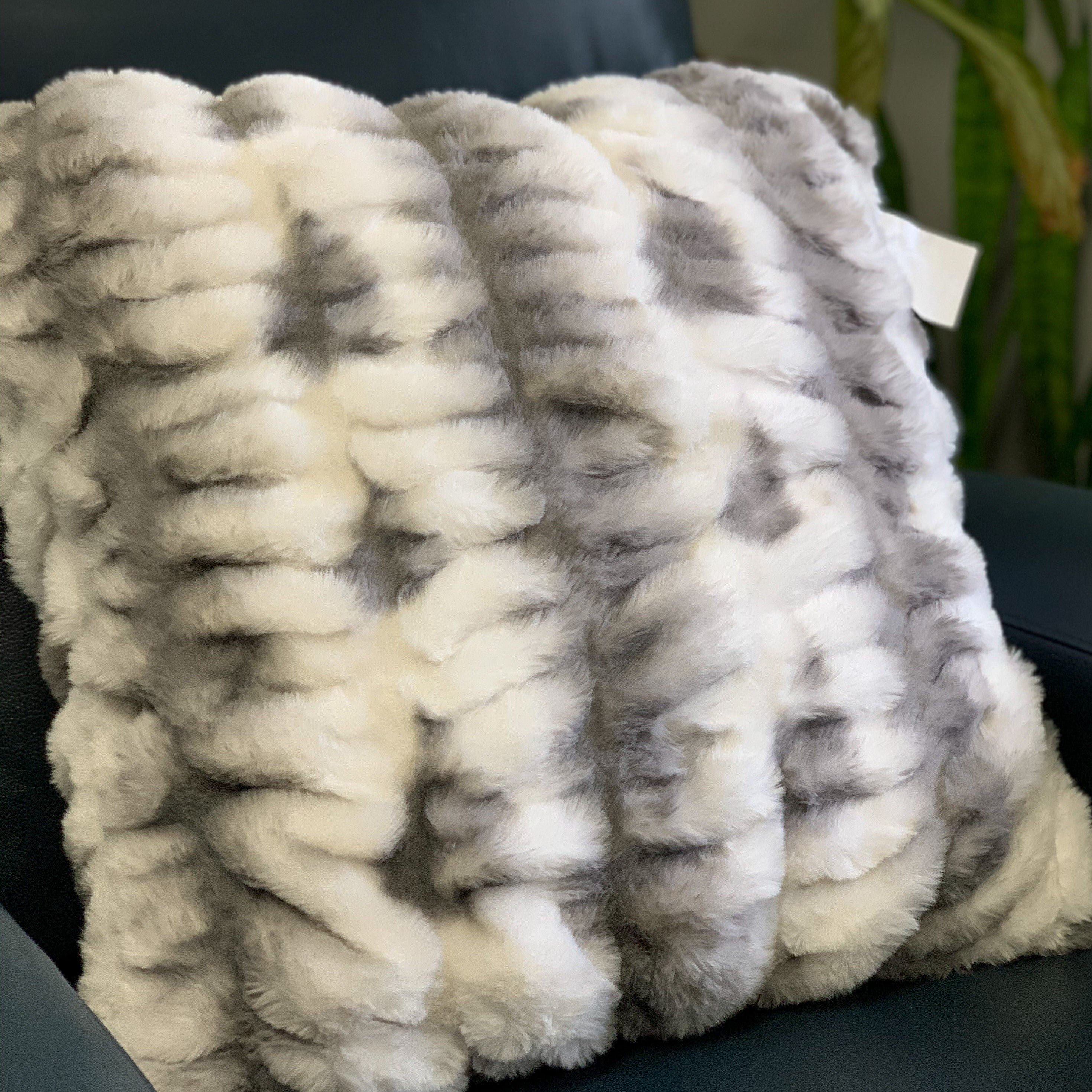Fluffy Faux Fur Braided Look Soft Gray White Throw Pillow/Positioner
