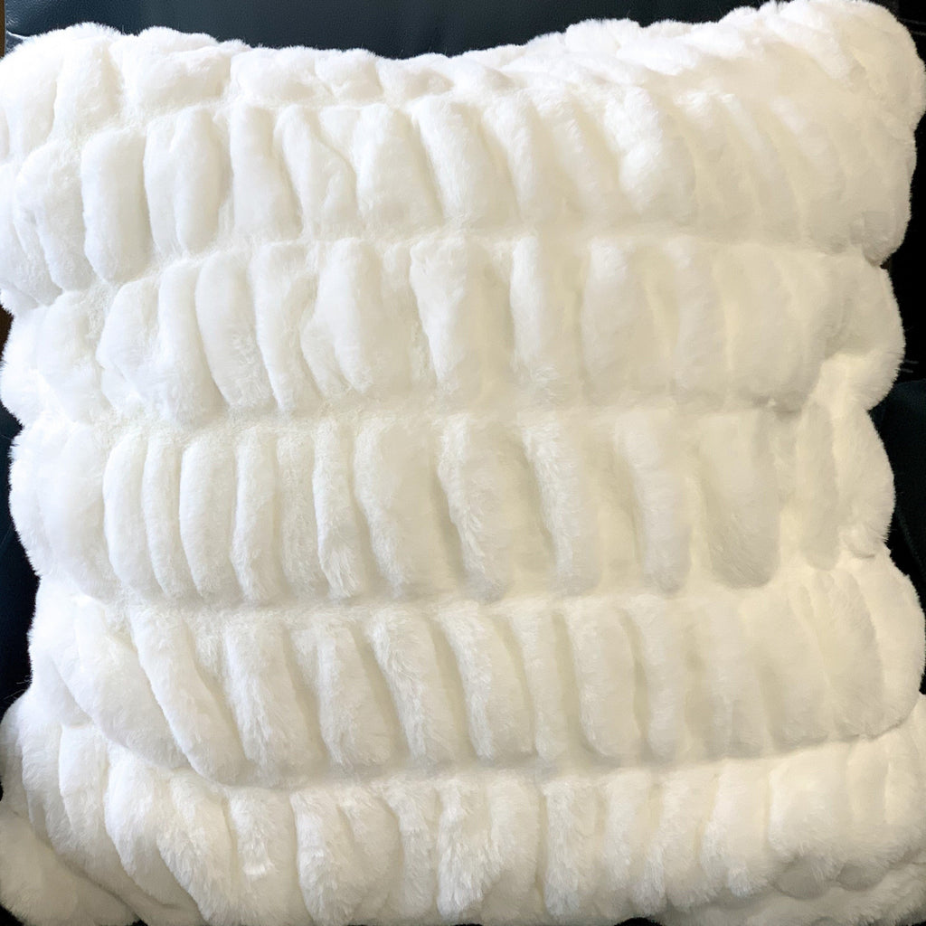 Fluffy Faux Fur Braided Look Soft Gray White Throw Pillow/Positioner