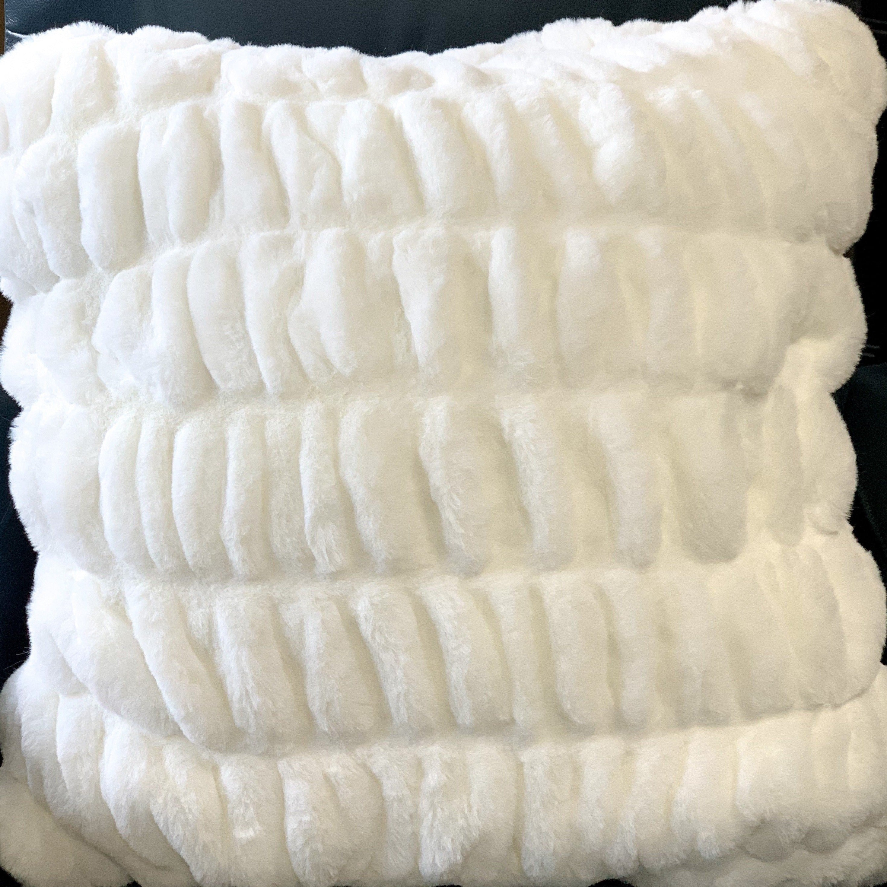 Fluffy Faux Fur Braided Look Soft Gray White Throw Pillow/Positioner