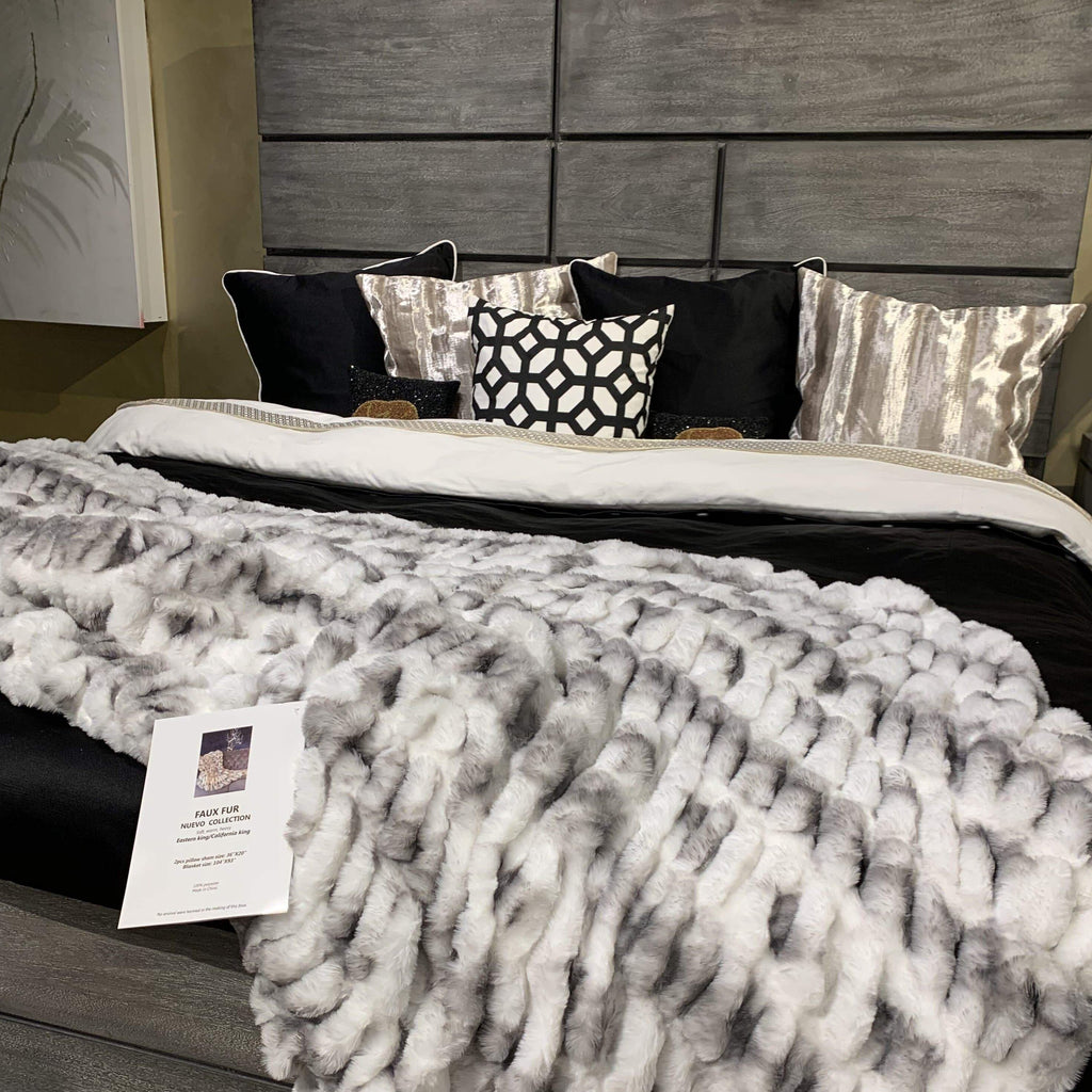Braided Look Fluffy Soft Faux Fur Gray White Throw/Quilt/Blanket/ Coverlet/Bedspread/Bedcover