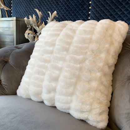 Fluffy Faux Fur Braided Look Soft Gray White Throw Pillow/Positioner