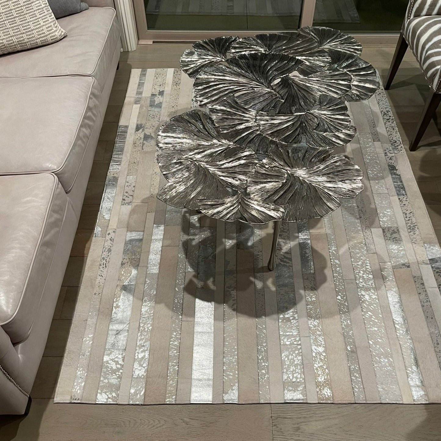 White Metallic Patchwork Cowhide Area Rug PCH200