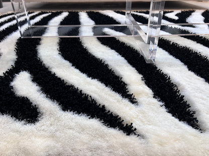 Zebra Animal Print Black & White Shag Long Pile Area Rug/Carpet