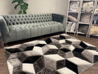 Silver Black White Shag Area Rug/Carpet | Style# SR-729 - Crafted from 100% Polyester, Plush Fluffy Shine 3D Geometric Design