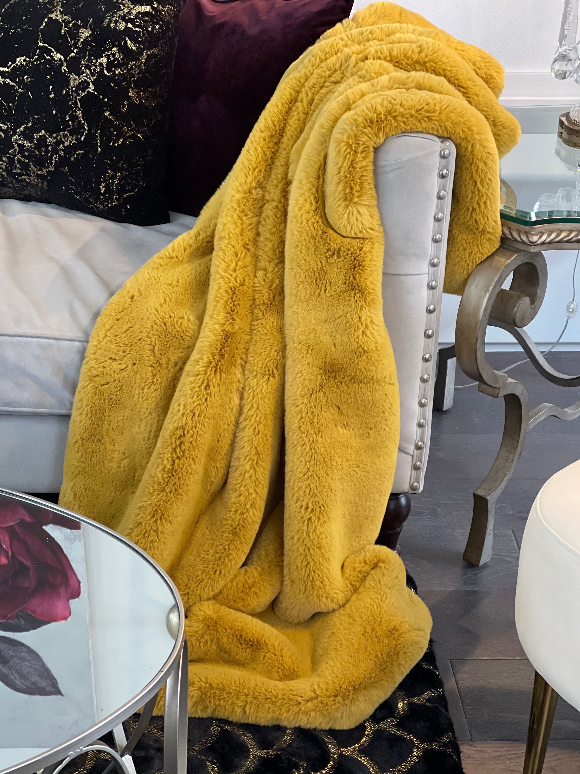 Faux Fur Blanket Yellow Blanket Throw Soft Tie-dye Faux Fur