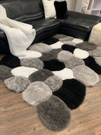 Silver Black White Shag Area Rug/Carpet | Style# SR-732 - Crafted from 100% Polyester, Plush Fluffy Shine 3D Stone Design