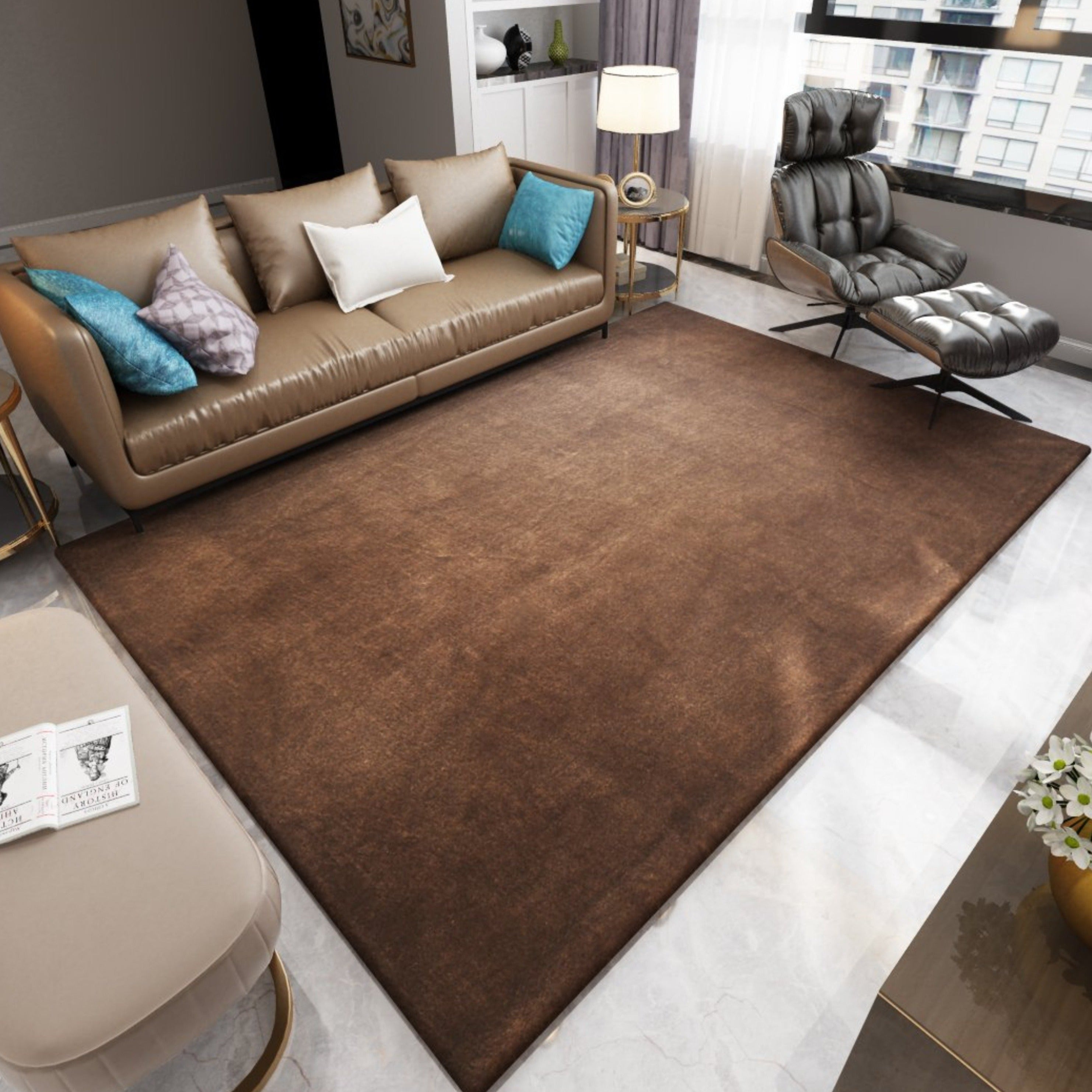 Soft Cozy Fuzzy Faux Fur Area Rug/Carpet in Black Tan