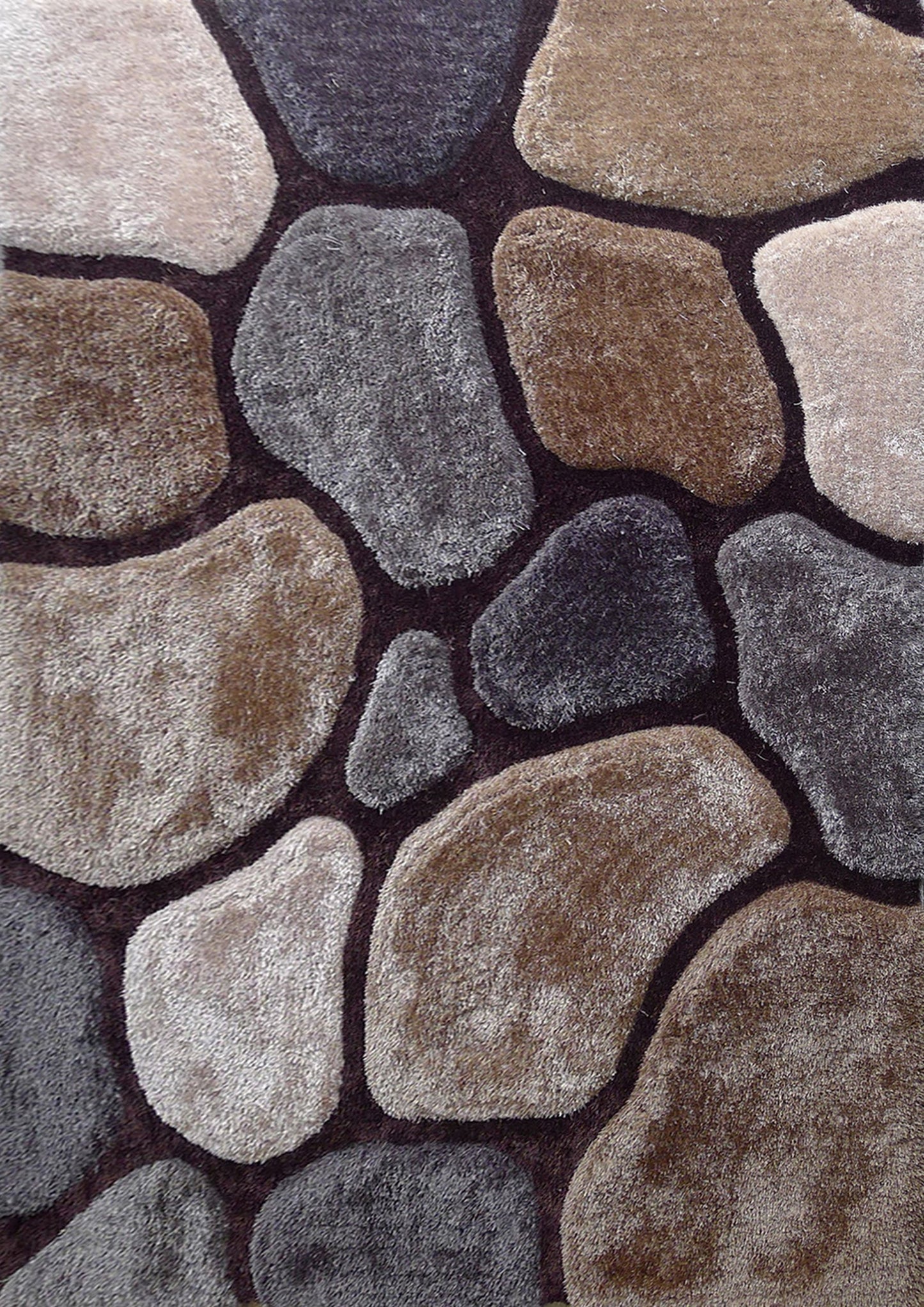 Soft Cozy Rock 3D Design Shag Area Rug/Carpet Gray Brown